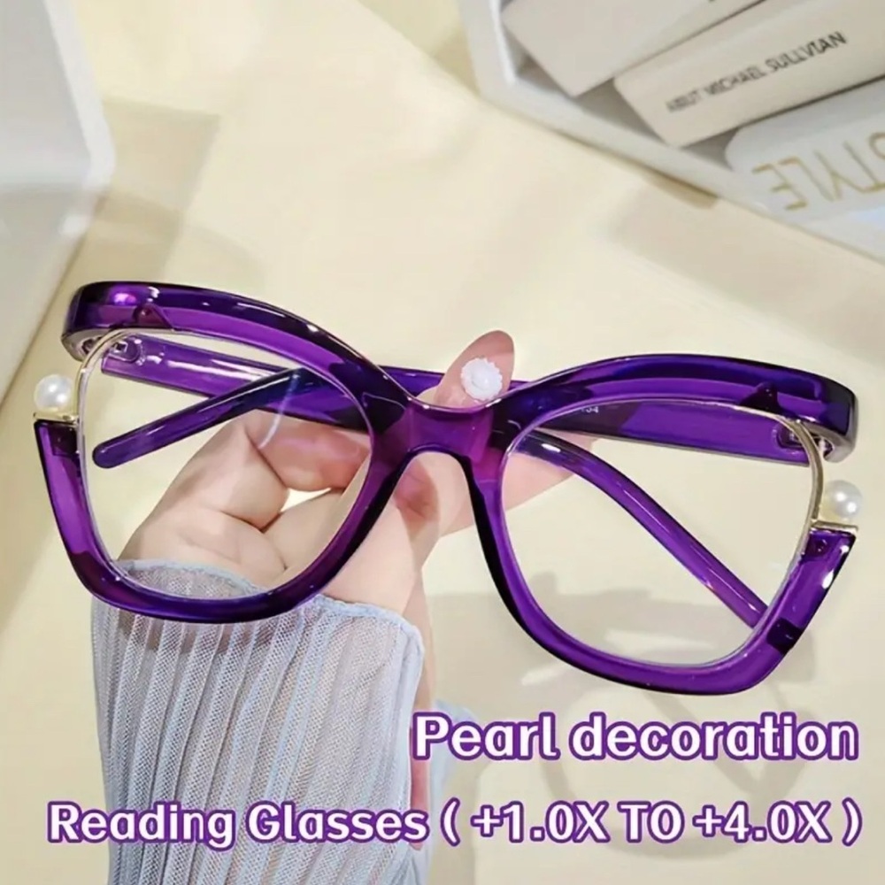🆕 Purple Reading Glasses with Pearl Decoration